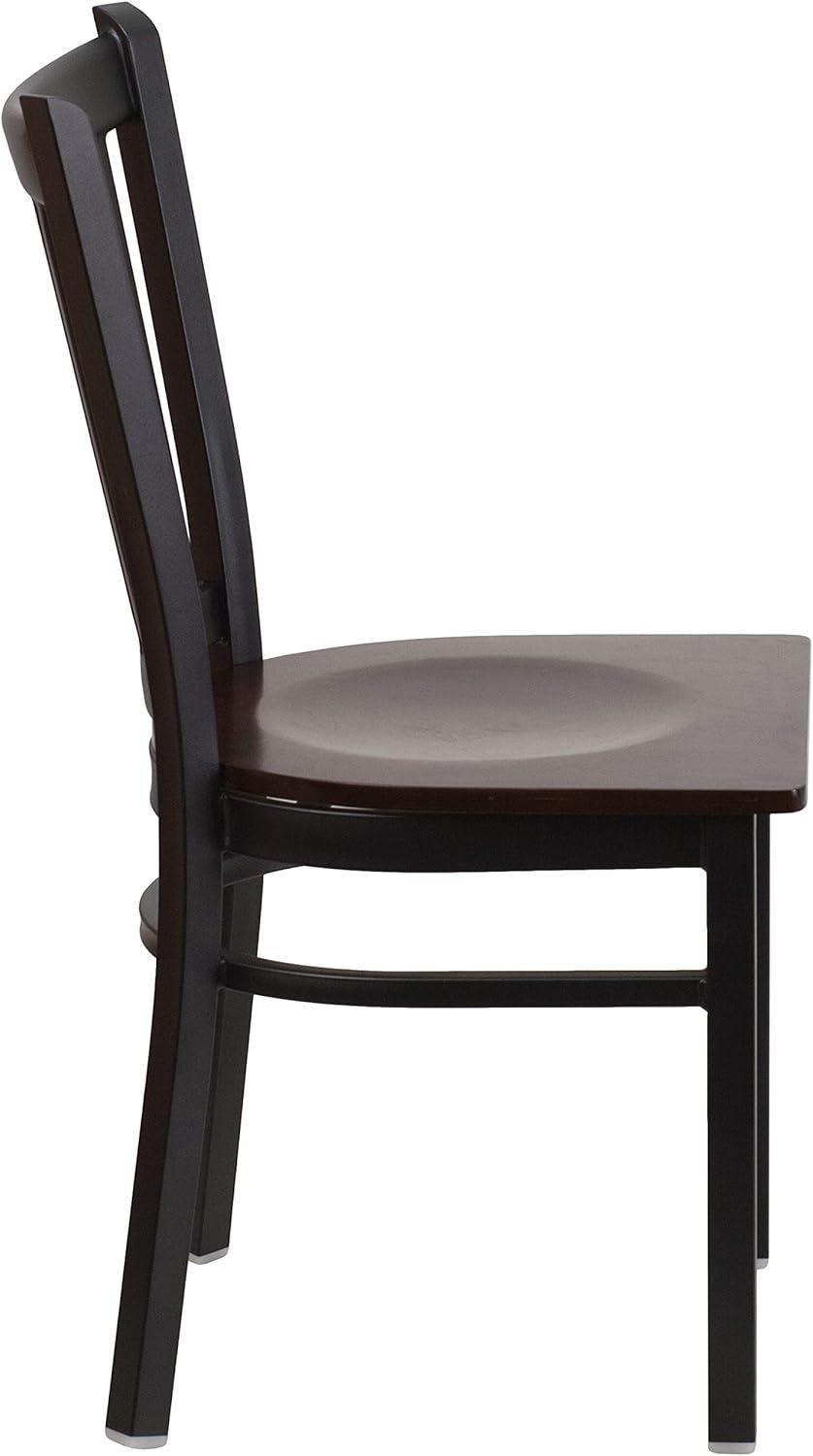 Flash Furniture HERCULES Series Black Vertical Back Metal Restaurant Chair - Walnut Wood Seat