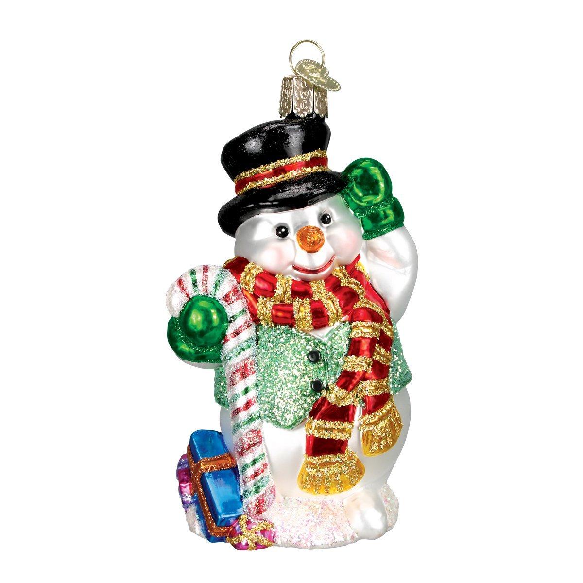 Old World Christmas Candy Cane Snowman Glass Blown Ornament