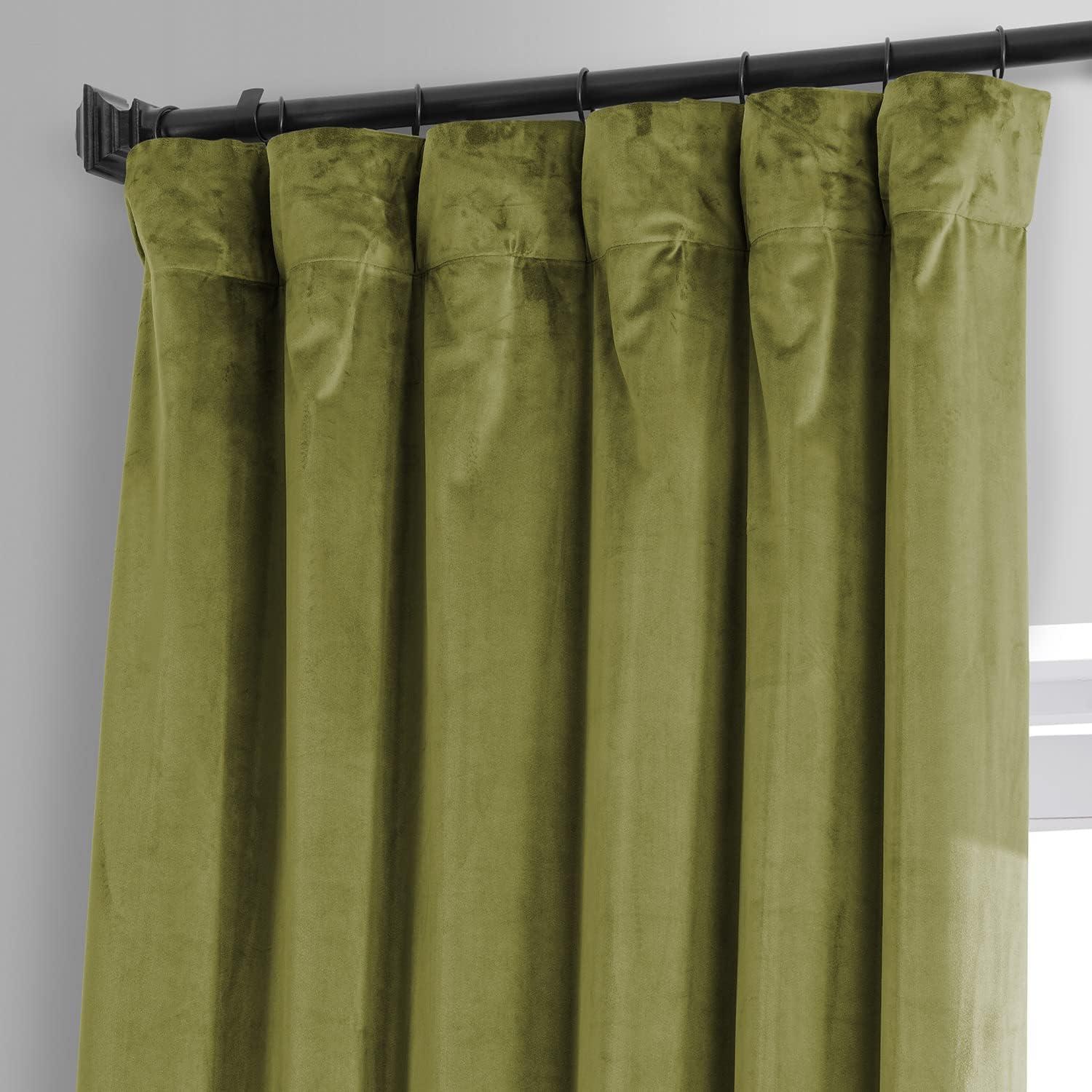 Half Price Drapes Signature Jalapeno Green Plush Velvet Hotel Blackout Curtains(1 Panel),50W X 84L