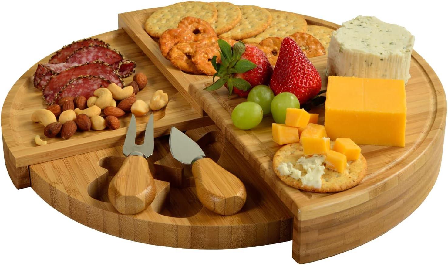 Transforming Bamboo Round Cheese Board Set with Tools