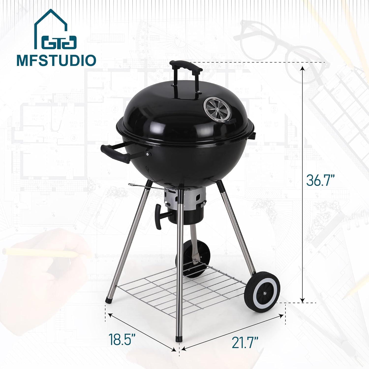 Black Porcelain-Enamel 18" Kettle Charcoal Grill with Ash Catcher