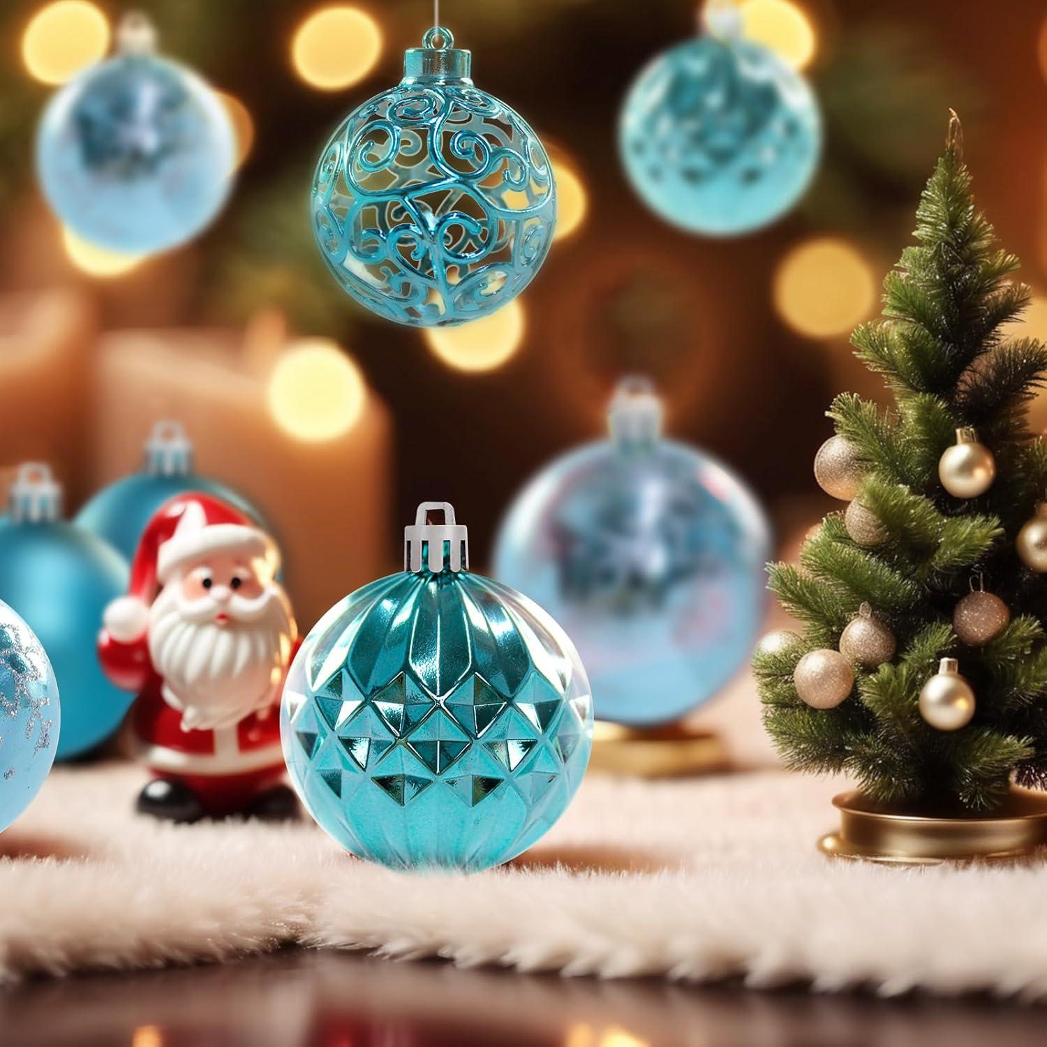 24ct Light Blue Shatterproof Plastic Christmas Ball Ornaments