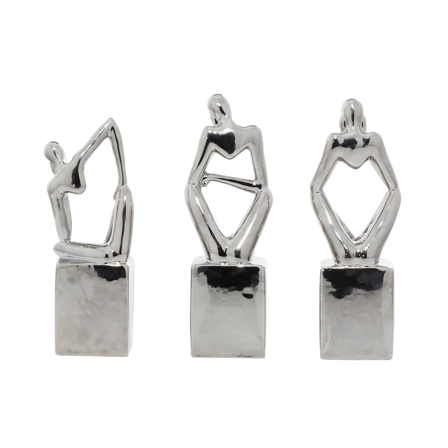 CosmoLiving by Cosmopolitan Porcelain Ceramic Sitting Thinker People Decorative Sculpture Set