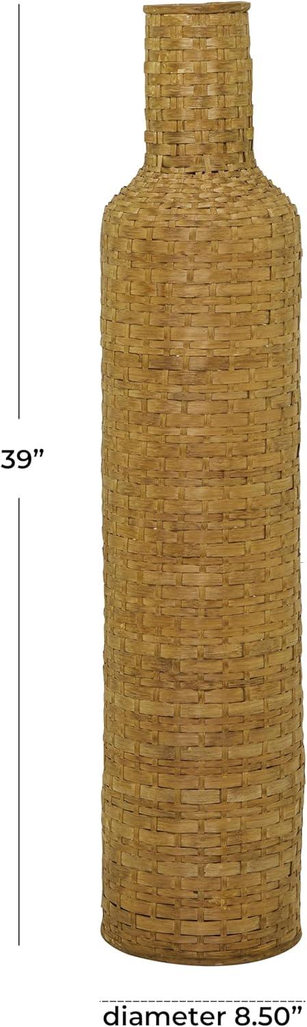 Studio 350 Intricately Woven Tall Bamboo Wood Floor Vase  - White or Brown Brown - 9"W, 39"H