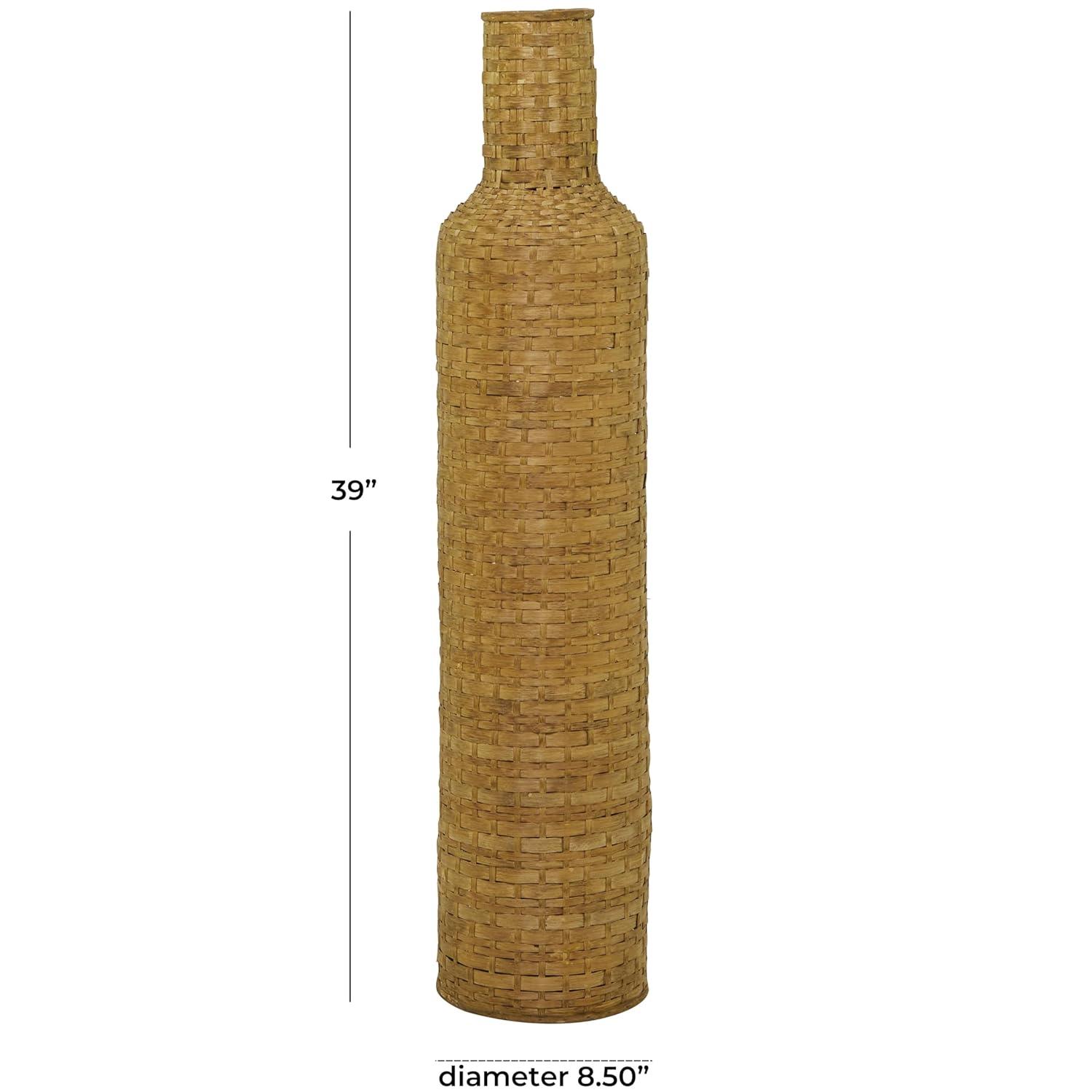 Studio 350 Intricately Woven Tall Bamboo Wood Floor Vase  - White or Brown Brown - 9"W, 39"H