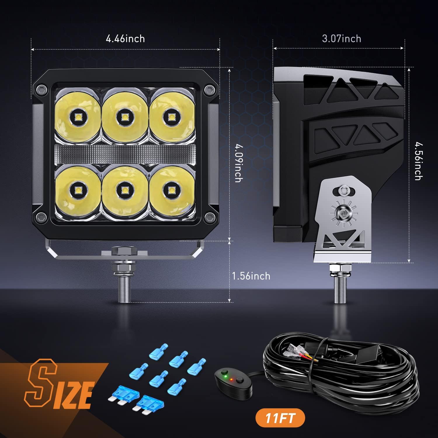 Nilight 4 Pulgadas Cuadrada Pod con DRL 6487LM 10 ° Súper Punto 16AWG Kit de Arnés de Cableado para Trabajos Auxiliares de Conducción Todoterreno 4x4 Jeep Llevó la Luz Antiniebla Automotriz Se Adapta a Camión, UTV, ATV, SUV, 60W