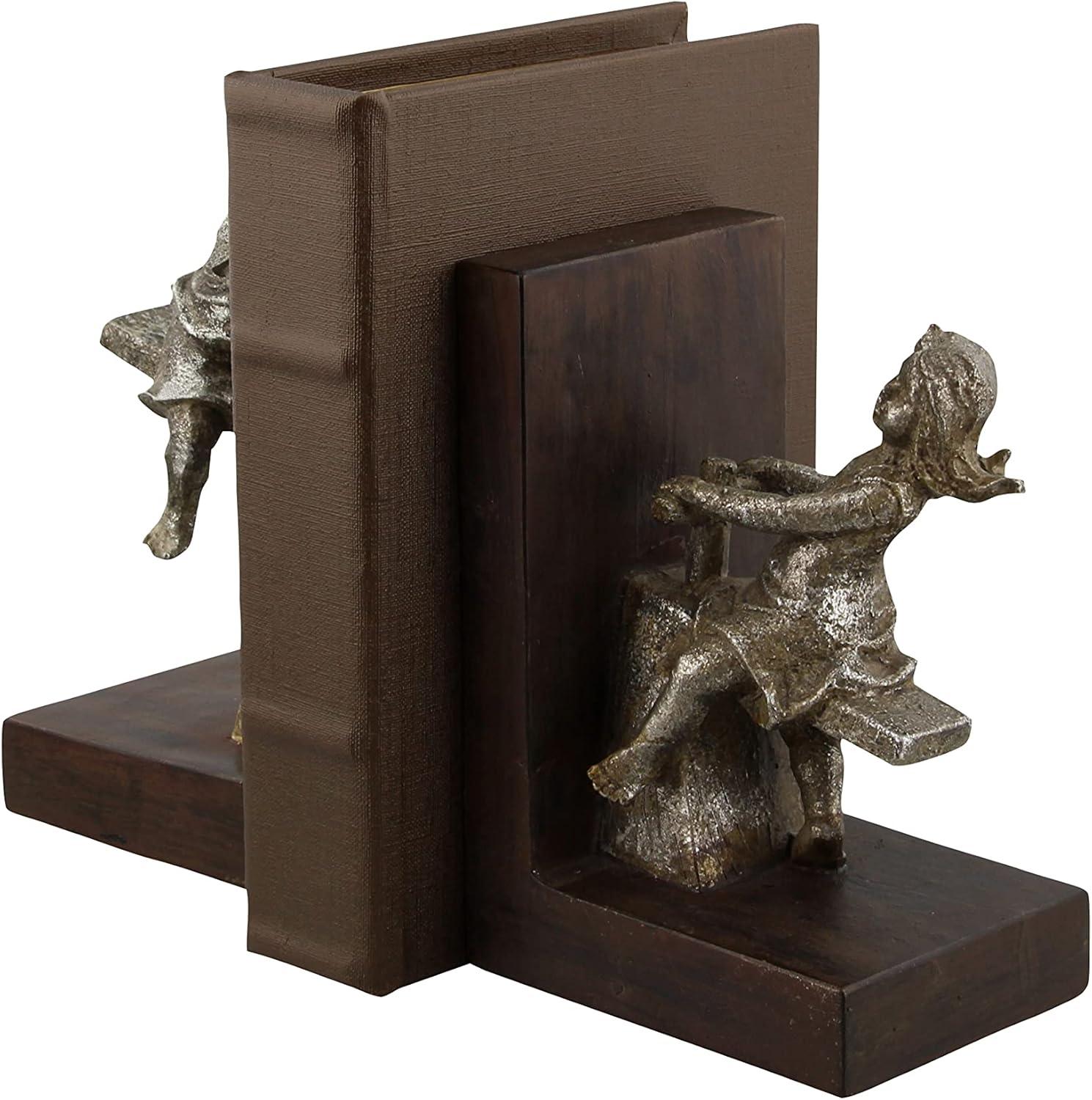 DecMode 4" People Brown Polystone Bookends with Swing Set (Set of 2)