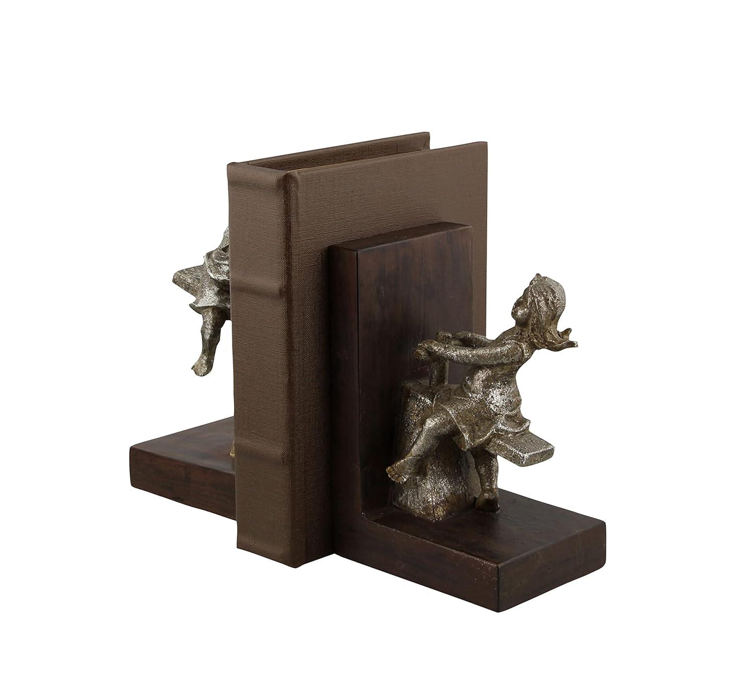 DecMode 4" People Brown Polystone Bookends with Swing Set (Set of 2)
