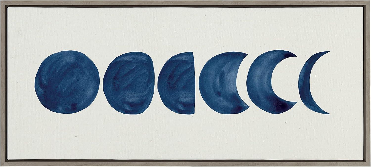 Kate and Laurel Sylvie Linear Moon Phases Framed Canvas by Teju Reval of SnazzyHues, 18x40, Gray