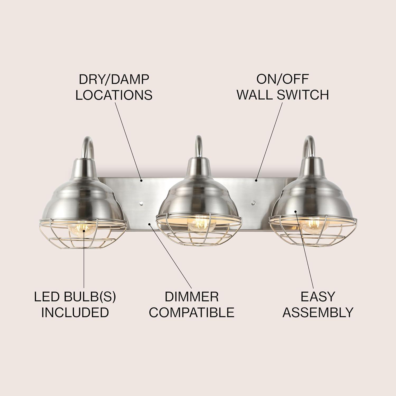 BEAUTY DEPOT 24.5" 3-Light Industrial Farmhouse Vanity Light, Nickel Finish, Led Bulbs Included, Modern Rustic Bathroom, Hallway, Living Room, Bedroom Mirror Cabinet Lighting