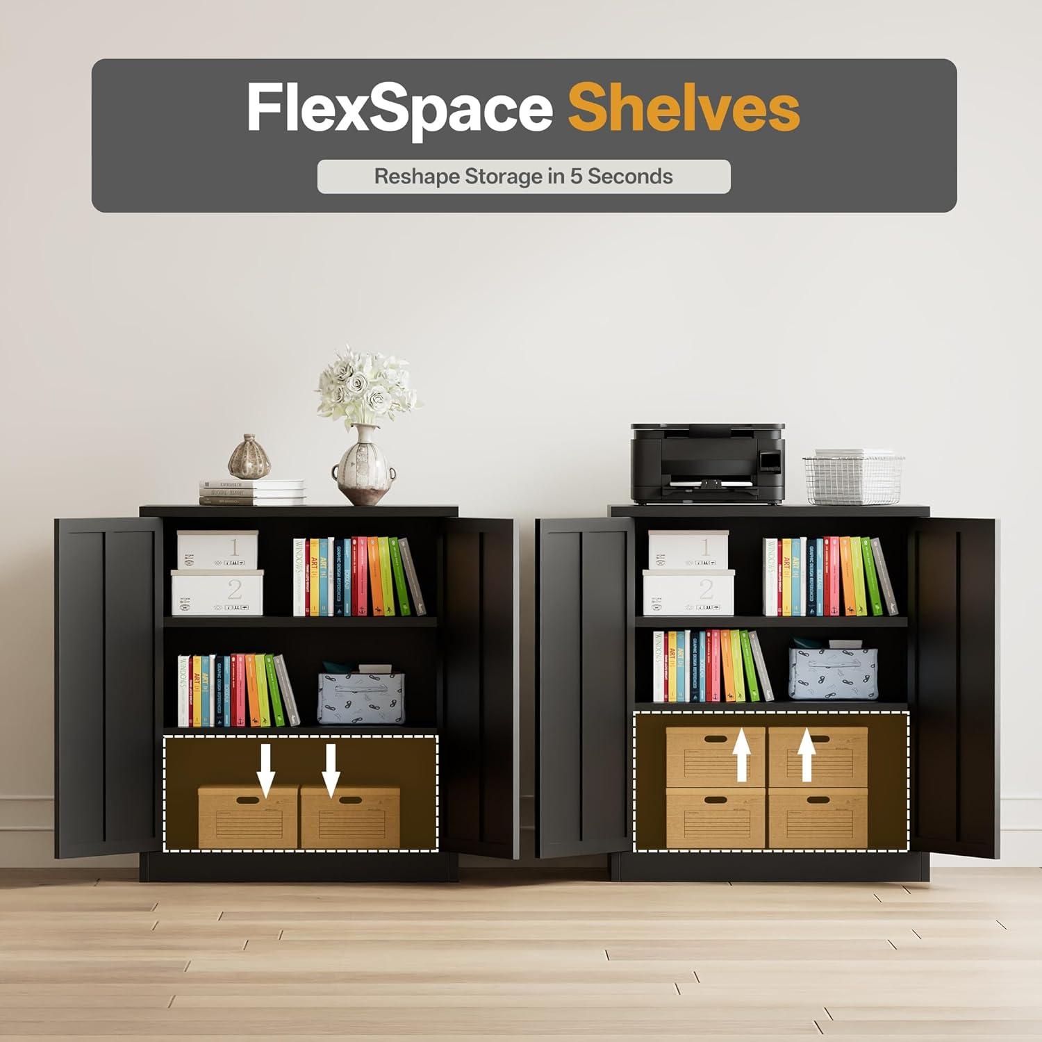 Metal Storage Cabinet, 36" H Locking Storage Cabinet with Adjustable Shelves, Steel Storage Cabinet for Garage, Home, Office, Utility Room-Black