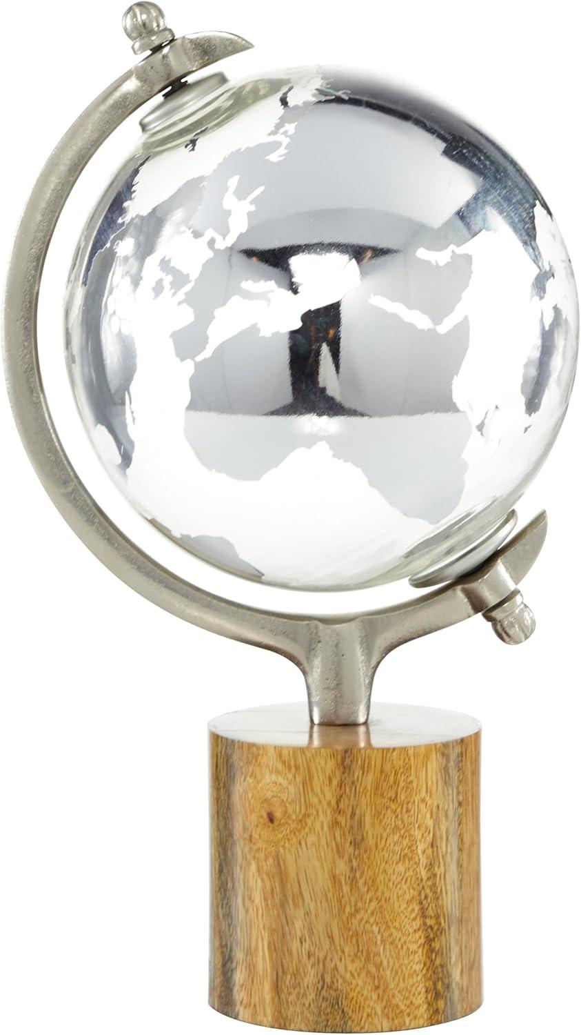 Elegant Silver Abstract Globe 8" x 15" with Mango Wood Base