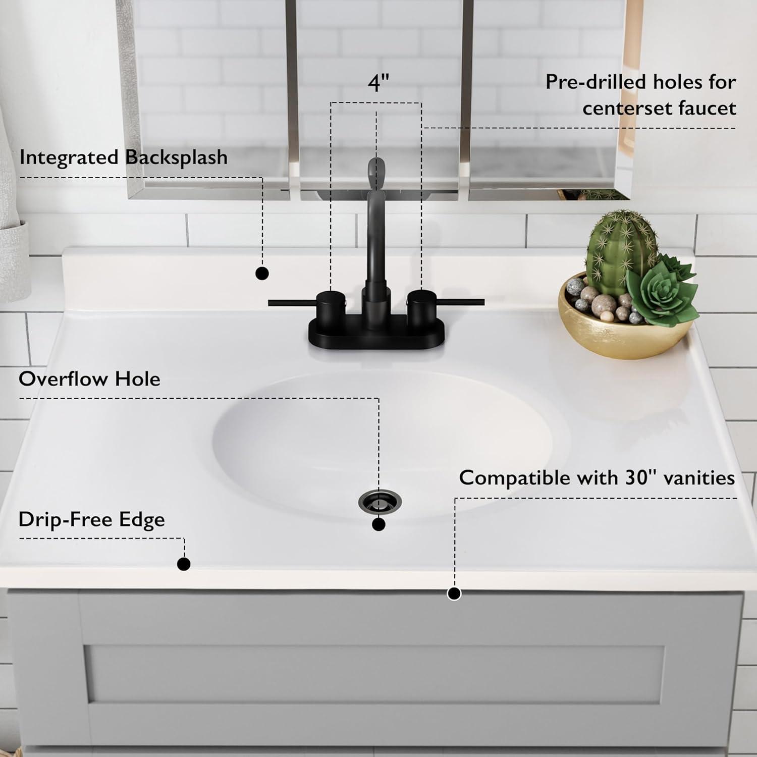 Design House, 586198 -31-inch Cultured Marble Vanity Top with Backsplash, Improved New Package in White