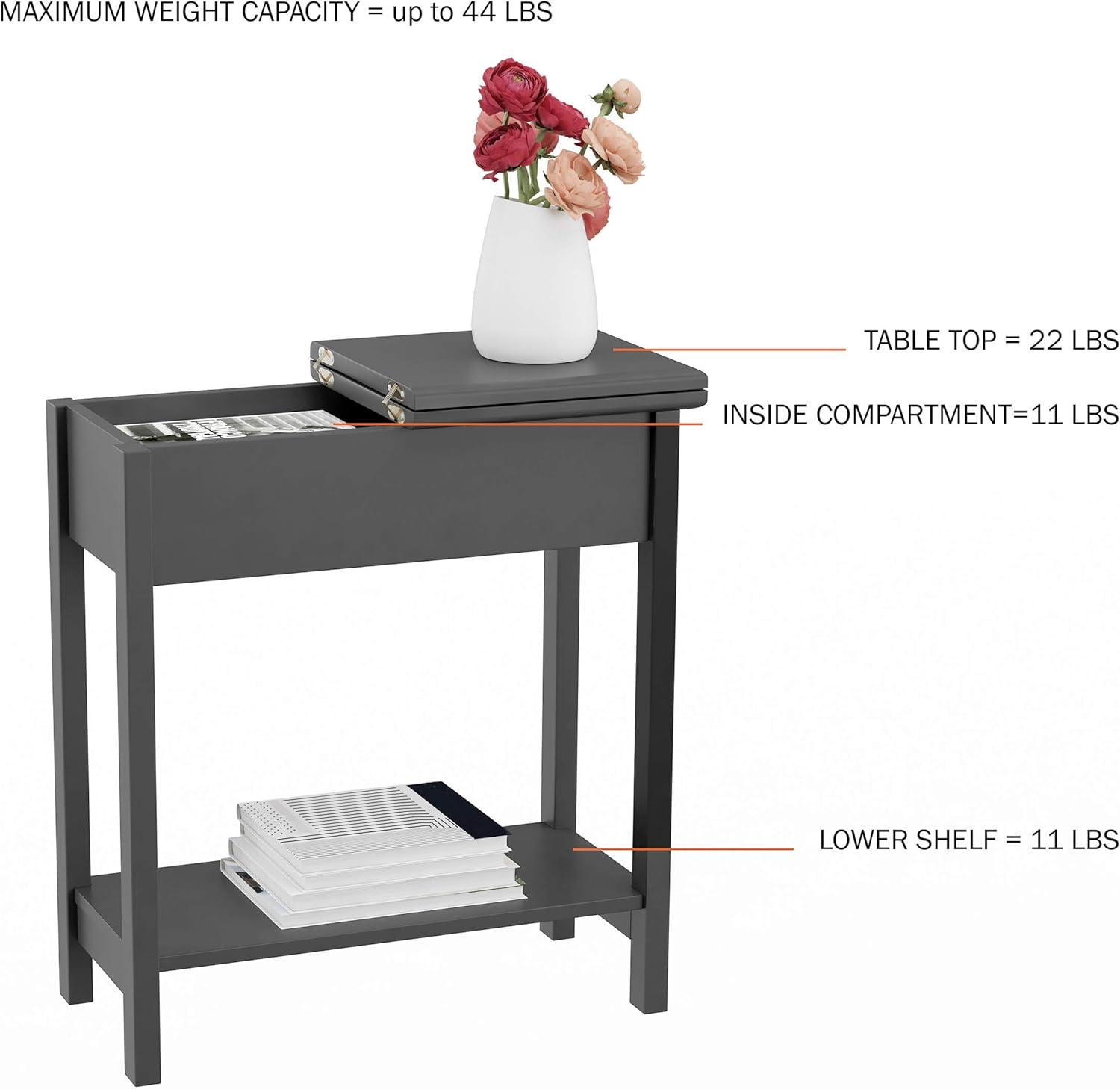 Gray MDF Flip-Top End Table with Storage and Shelf