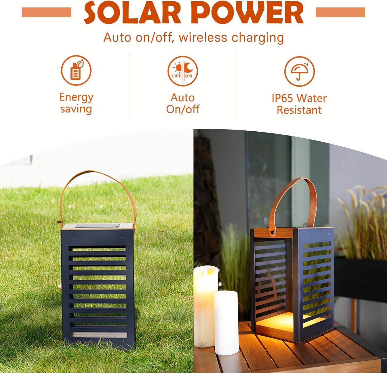 Large Solar Powered Gray Metal Outdoor Floor Lantern