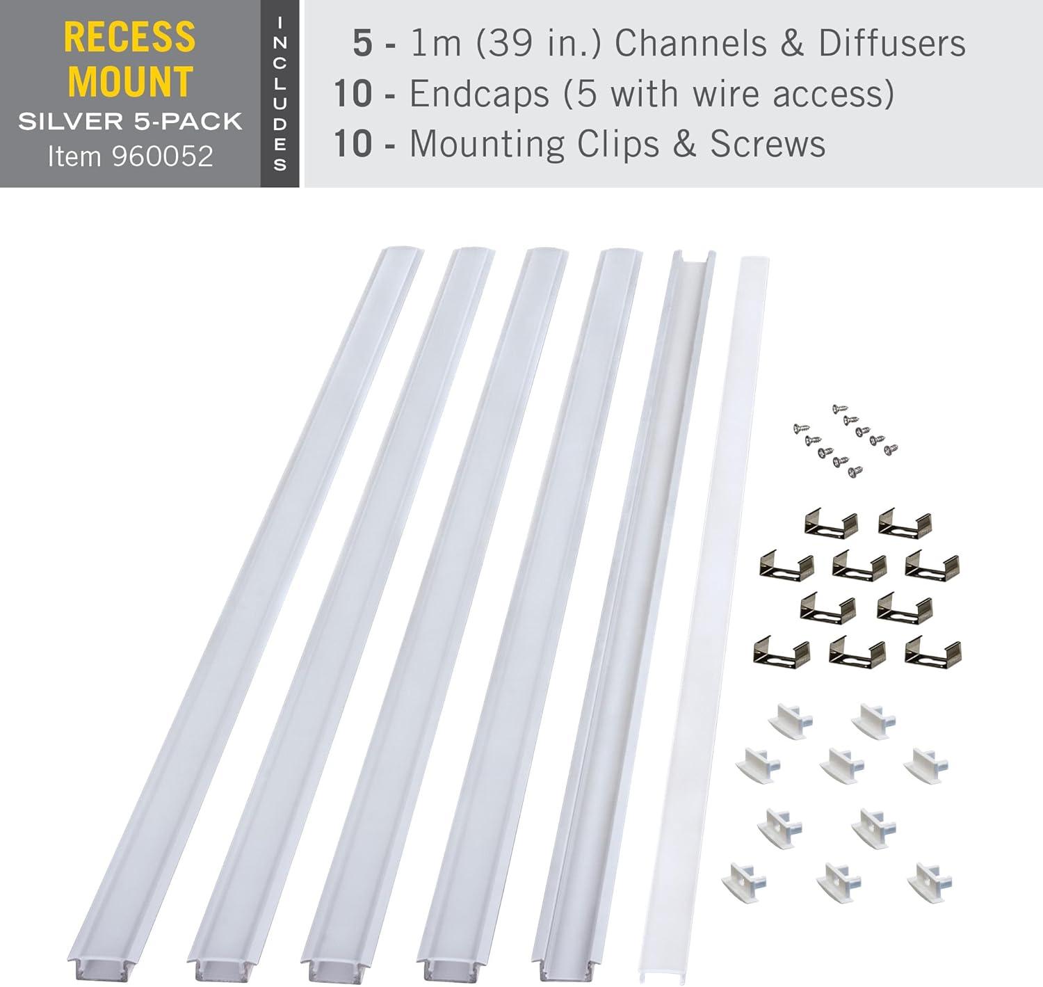 Silver Recess Mount LED Tape Light Channel with Frosted Cover