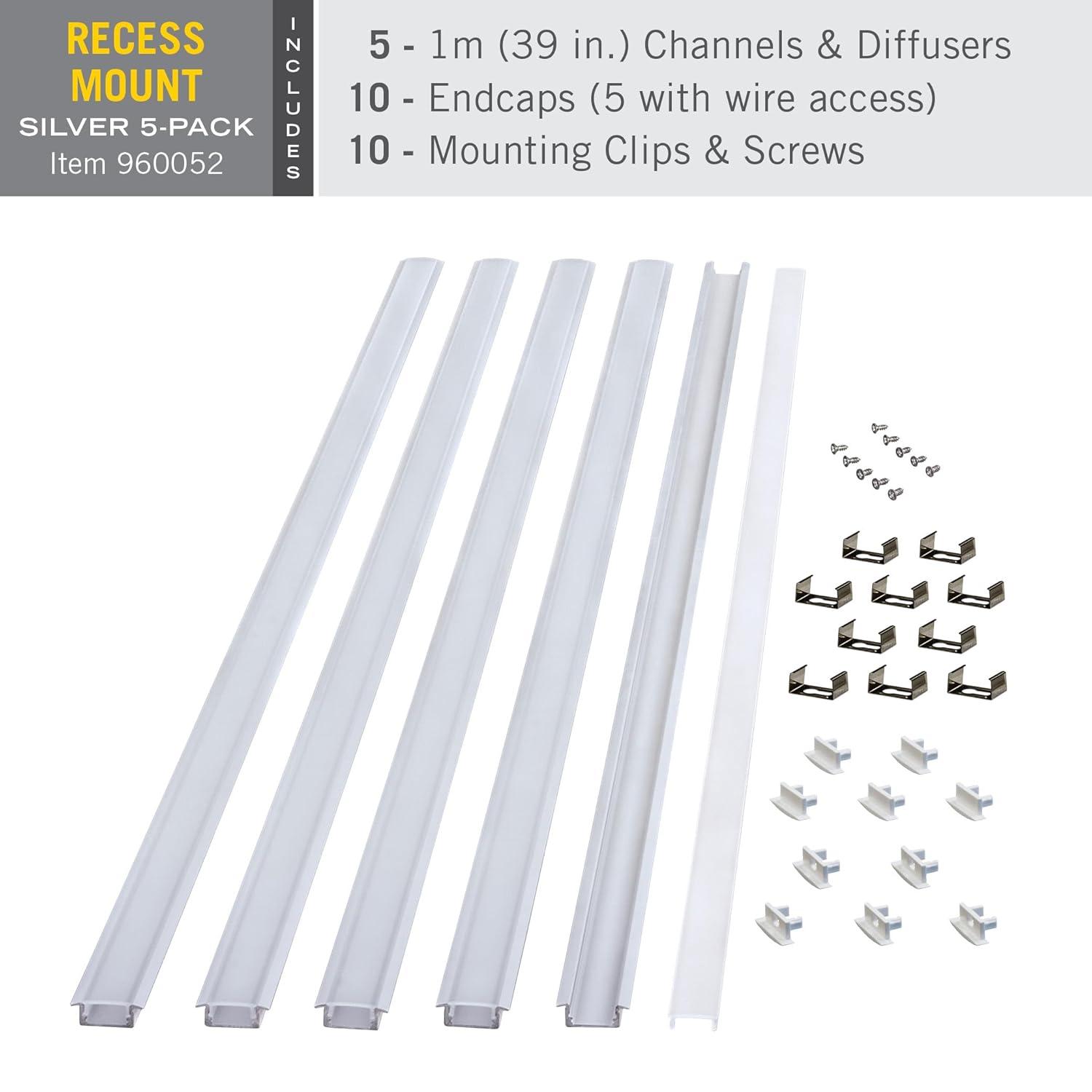 Silver Recess Mount LED Tape Light Channel with Frosted Cover