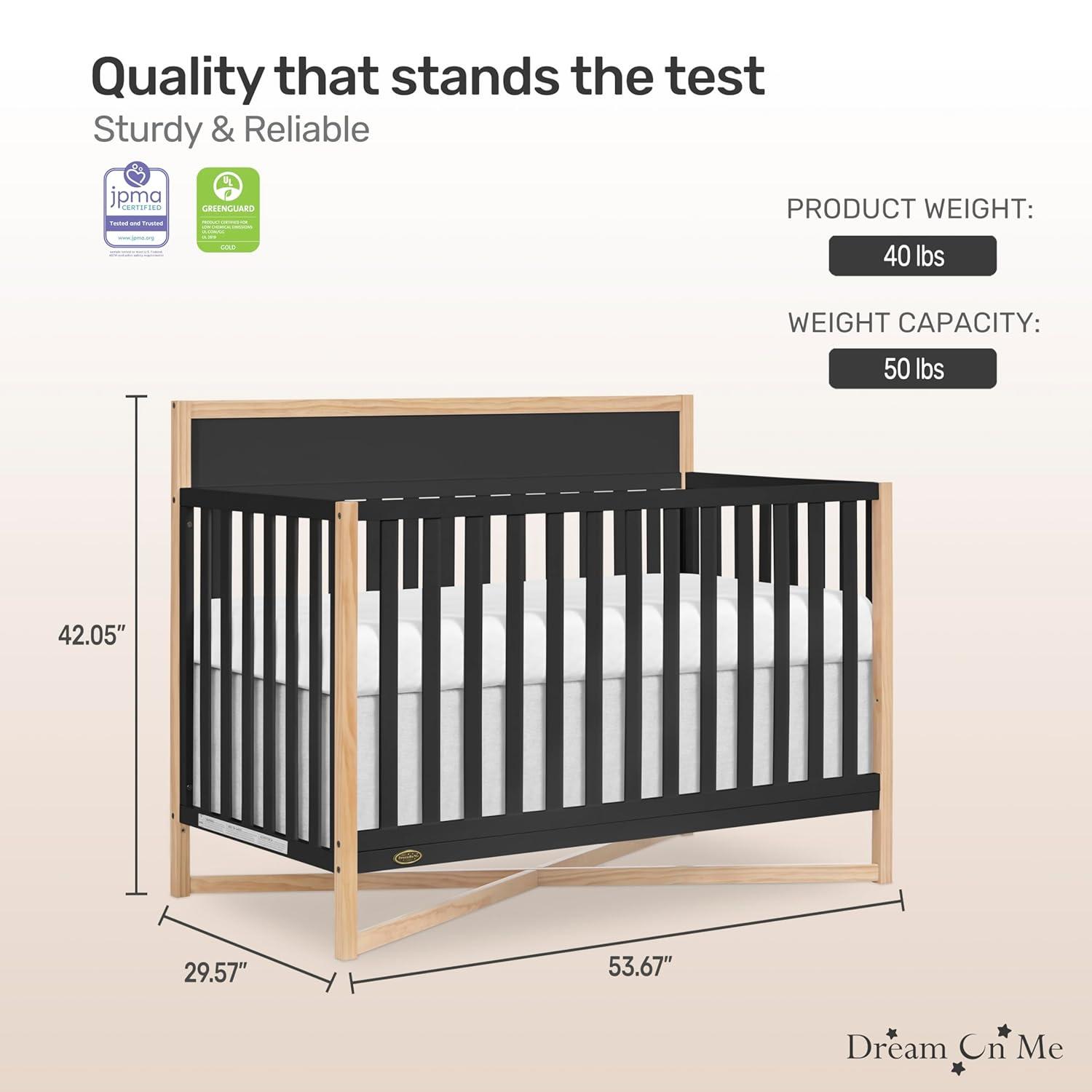 Dream On Me Owen 5-in-1 Convertible Crib, Vintage White Oak