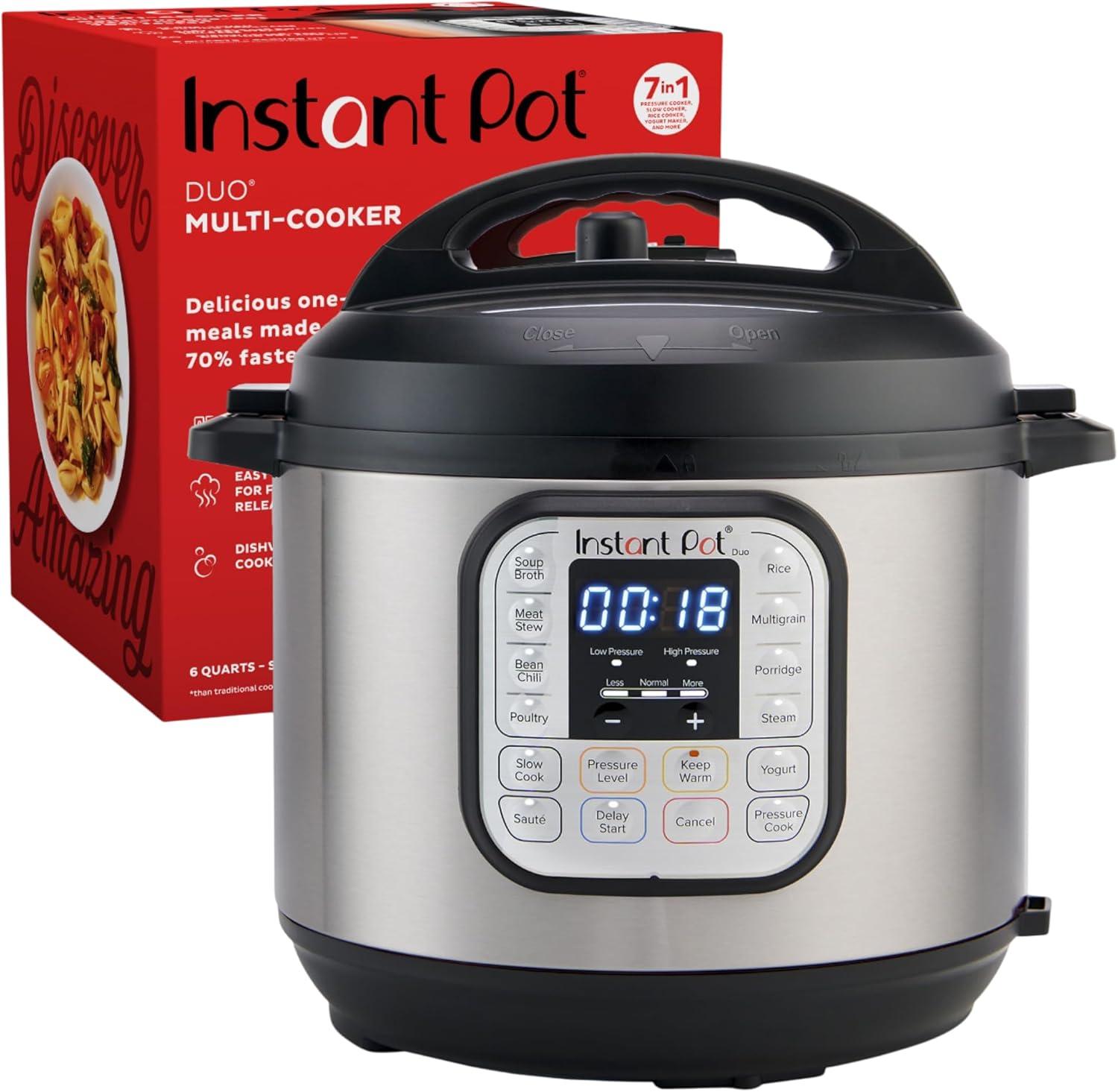 Instant Pot Duo 6-Quart 7-in-1 Electric Pressure Cooker, Slow Cooker, Rice Cooker, Steamer, Sauté, Yogurt Maker, Warmer & Sterilizer, Includes App With Over 800 Recipes, Stainless Steel