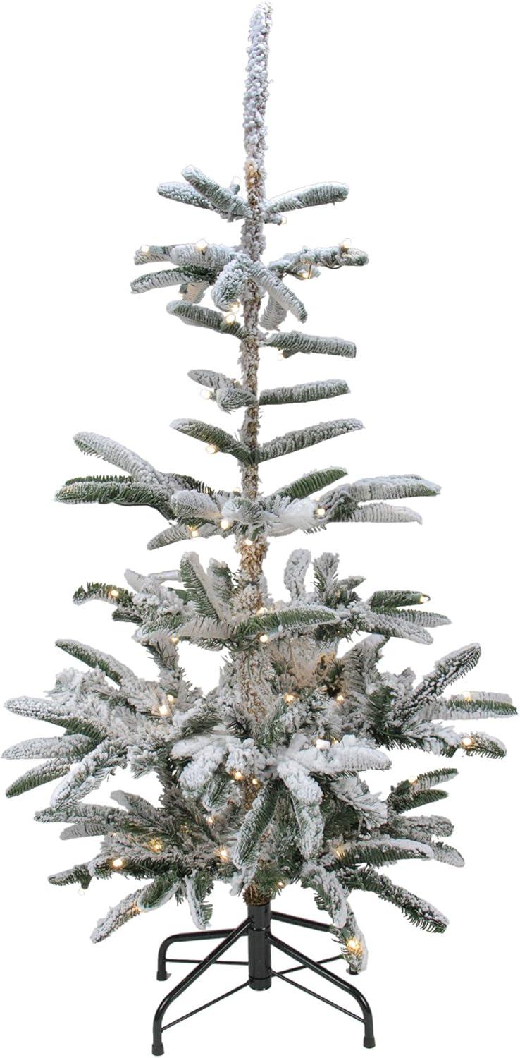 Northlight Real Touch™️ Pre-Lit Slim Flocked Nordmann Fir Artificial Christmas Tree - 6.5' - Warm Clear LED Lights