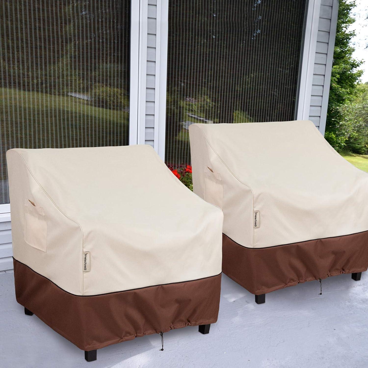 Heavy Duty Waterproof Beige and Brown Patio Chair Covers, 32" x 37" x 36"