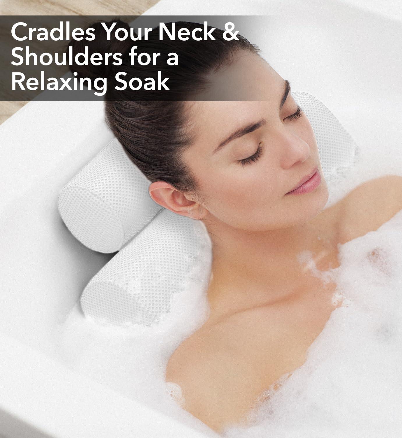 White Mesh Ergonomic Bath Pillow with Suction Cups