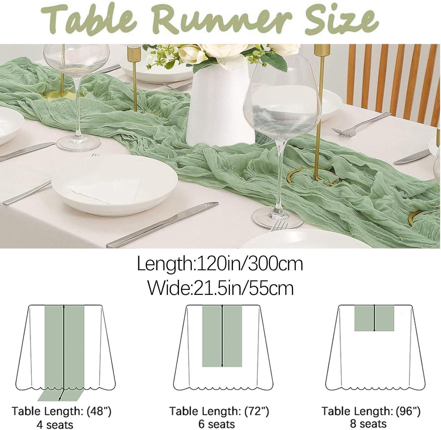 Mint Green Cheesecloth Table Runner 6 Pack 35" Boho Gauze Runner 120 inches Long Tablecloth Runner Rustic Sheer Fabric Bulk for Baby Shower Wedding Bridal Birthday Party Table Decorations