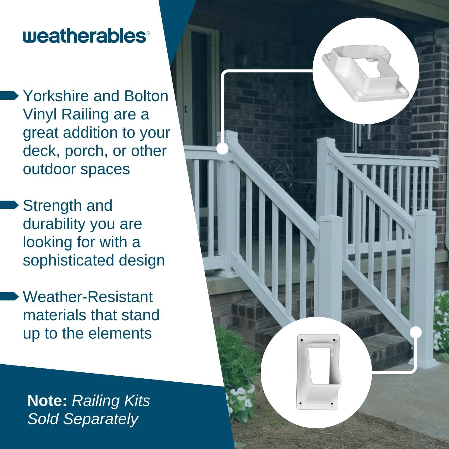 Weatherables Stair Vinyl Railing Brackets – Porch and Deck Railing Bracket Set for Stairs, Top & Bottom Classic Brackets for Yorkshire and Bolton Vinyl Railing Kit (White)
