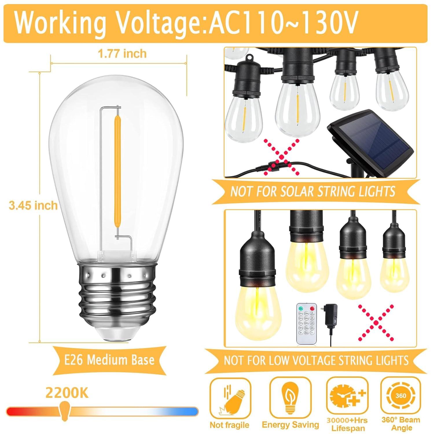 Svater Replacement Bulbs for Outdoor String Lights, 15 Pack S14 LED Bulbs for Patio, E26 Base 1W Bulb Equal to 11W Incandescent, Dimmable,Shatterproof 2700K Warm White