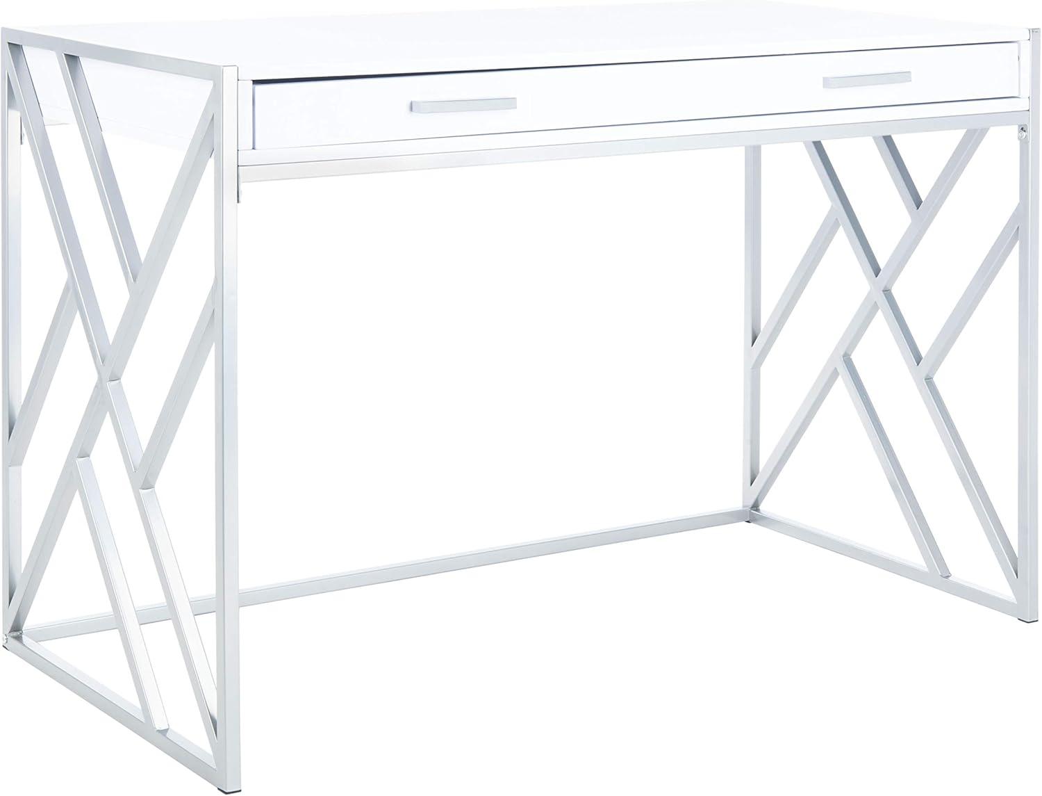 Elaine 1 Drawer Desk - White/Silver - Safavieh