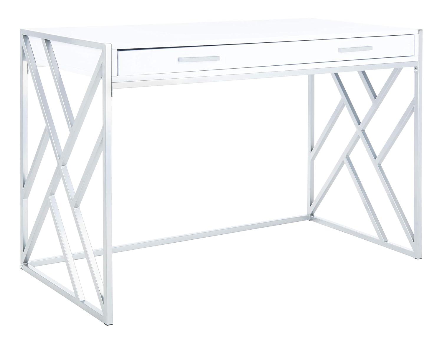 Elaine 1 Drawer Desk - White/Silver - Safavieh