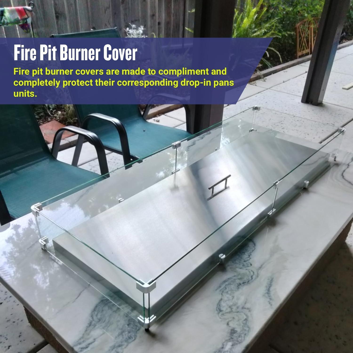 Stainless Steel Rectangular Fire Pit Pan Cover with Chrome Handle