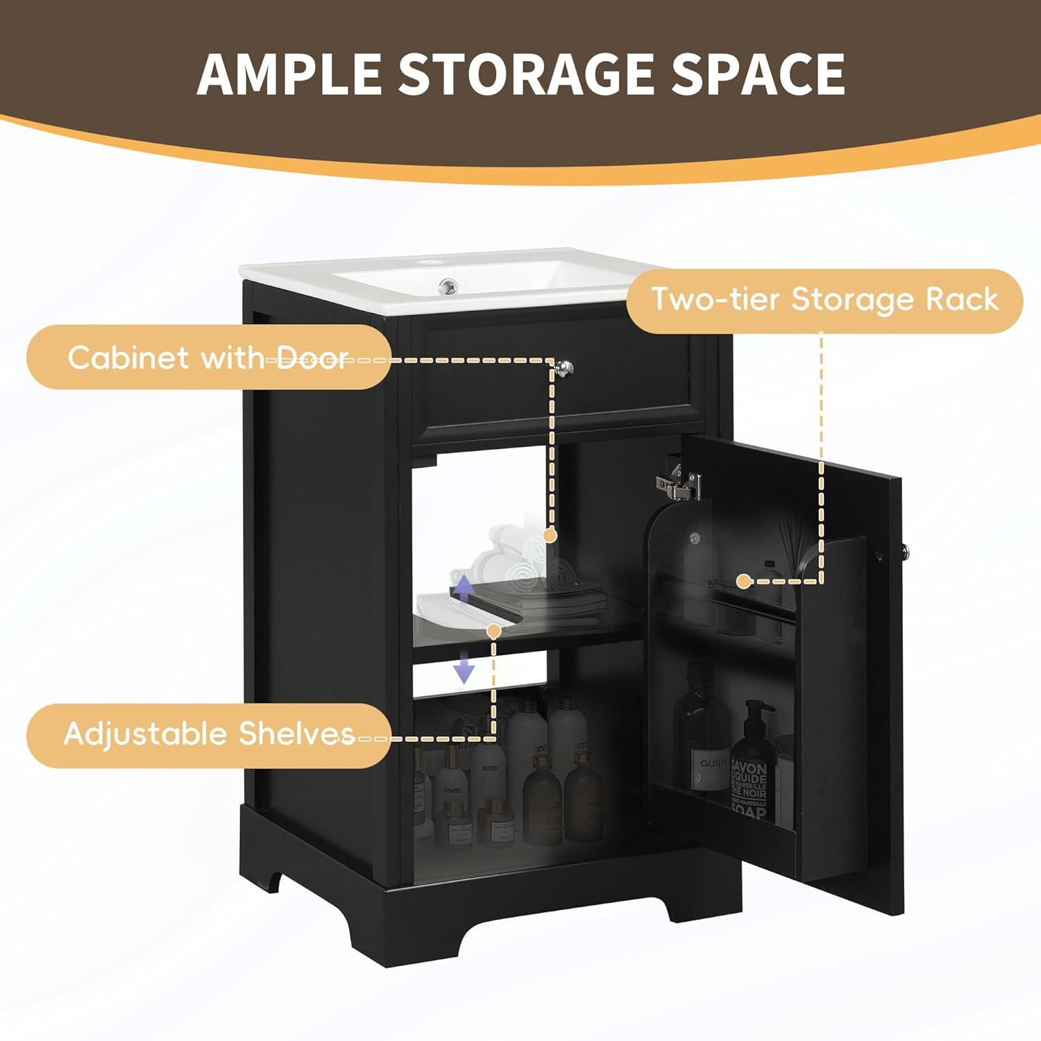 Jeltyprey 20" Bathroom Vanity with Sink, Bathroom Cabinet with Soft Closing Door