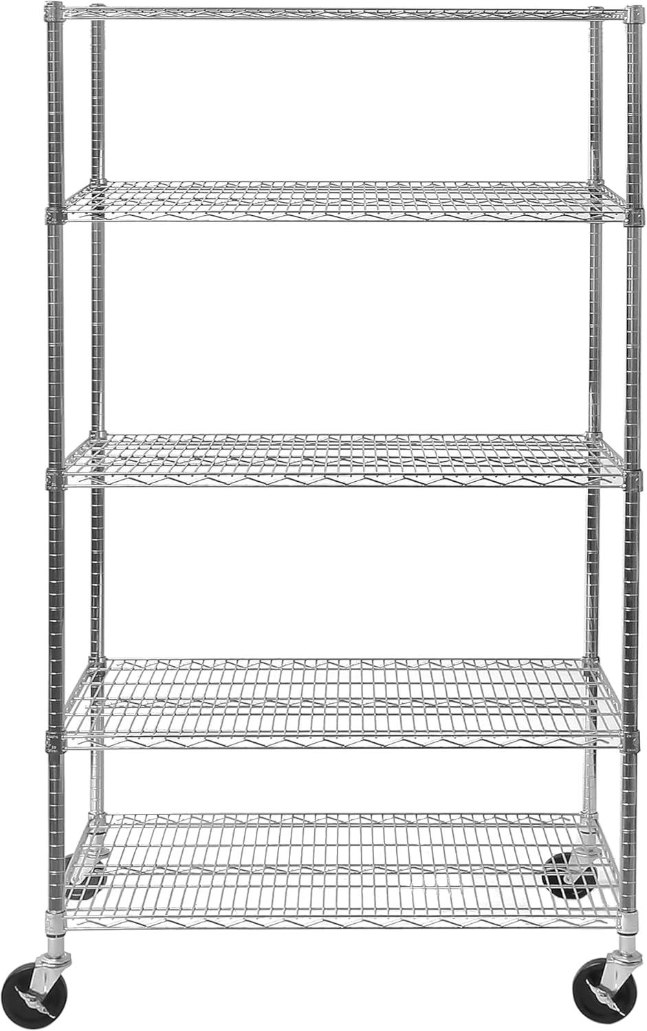 UltraDurable 5-Tier NSF-Certified Steel Shelving with Wheels