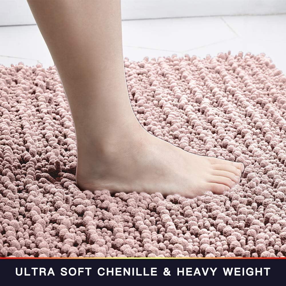 Bathroom Rug Non Slip Bath Mat (24x17 Inch Dusty Pink) Water Absorbent Super Soft Shaggy Chenille Machine Washable Dry Extra Thick Perfect Absorbant Best Small Plush Carpet for Shower Floor