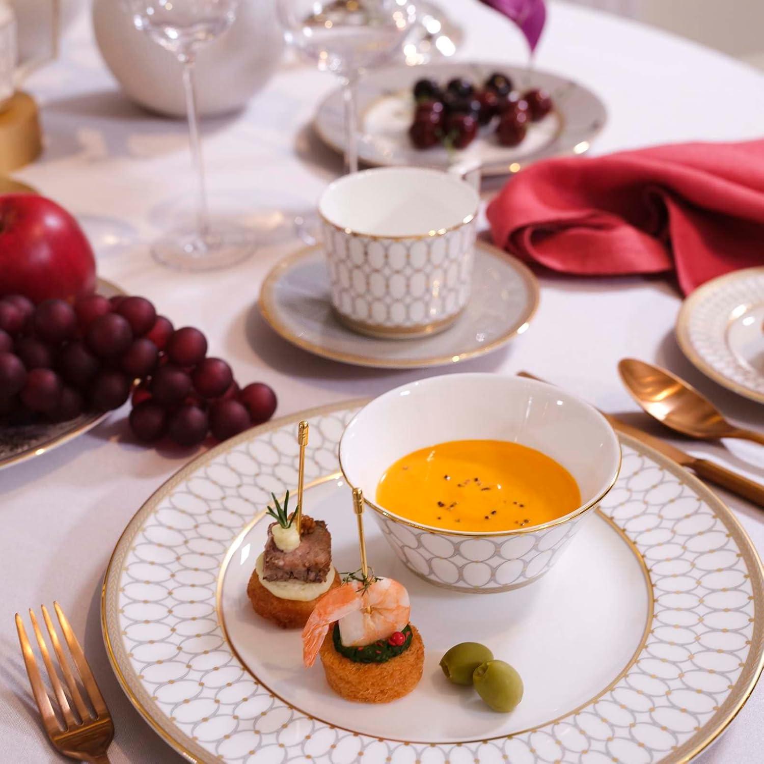 White and Gold Geometric Fine Bone China Teacup and Saucer