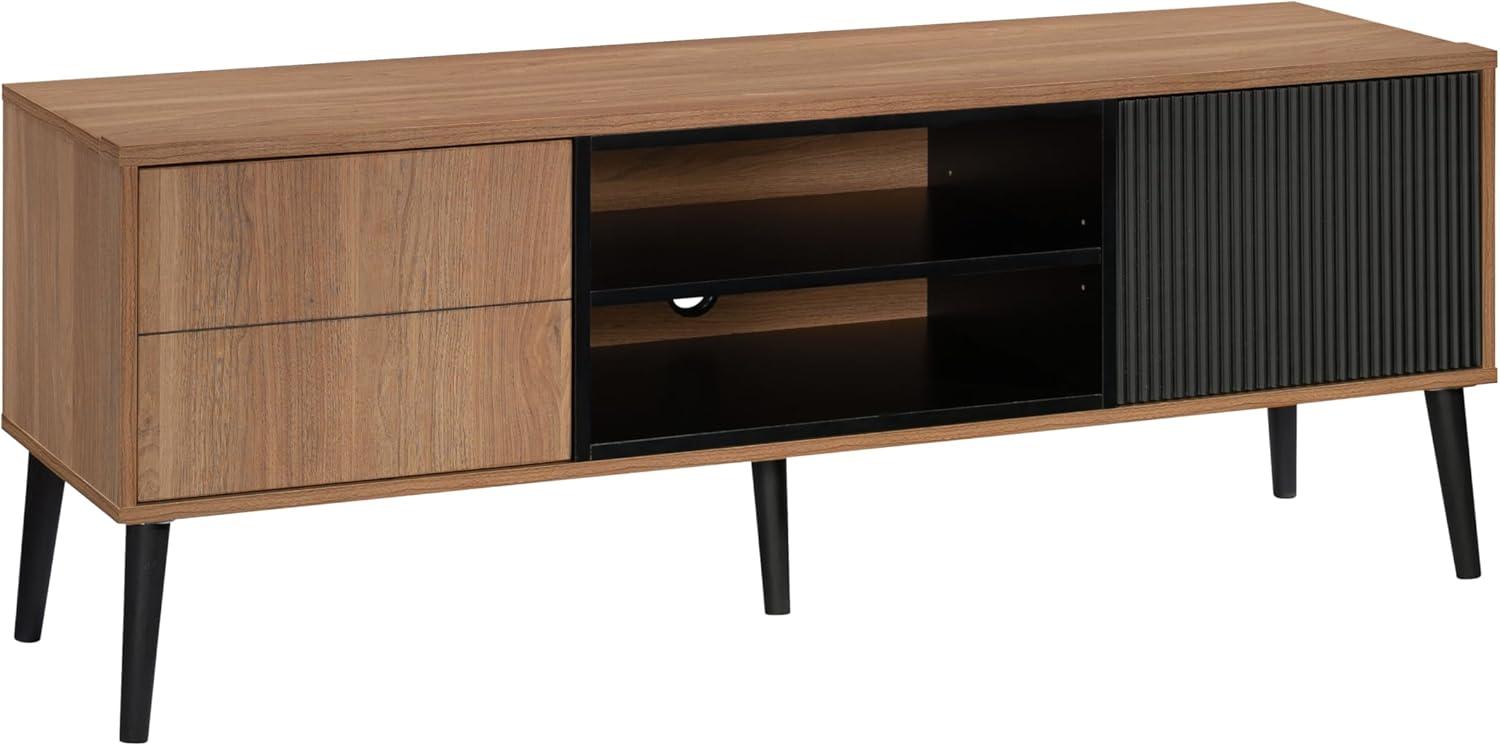 Serene Walnut and Black Modern TV Credenza with Cabinet