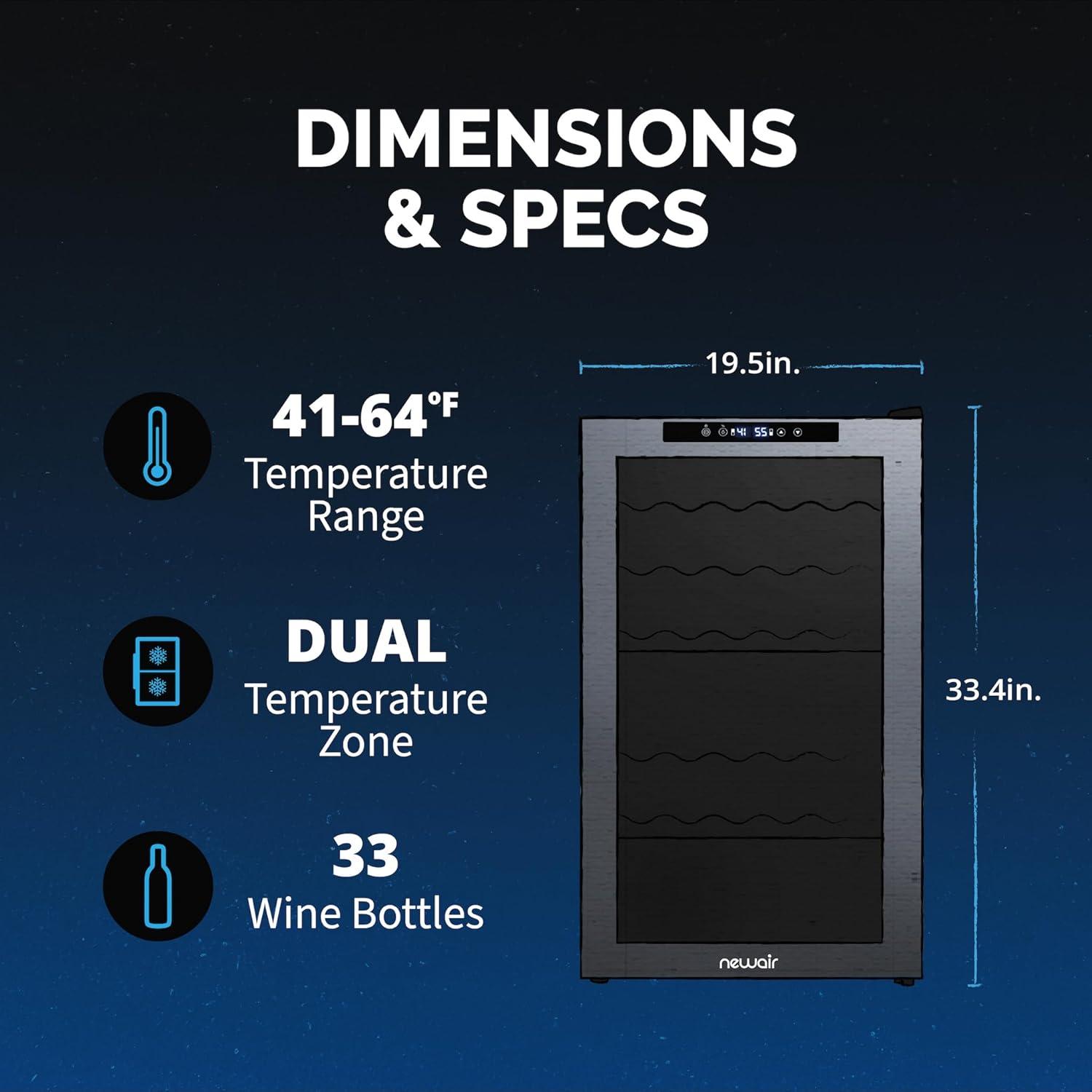 Newair 33 Bottle Single Zone Freestanding Wine Refrigerator