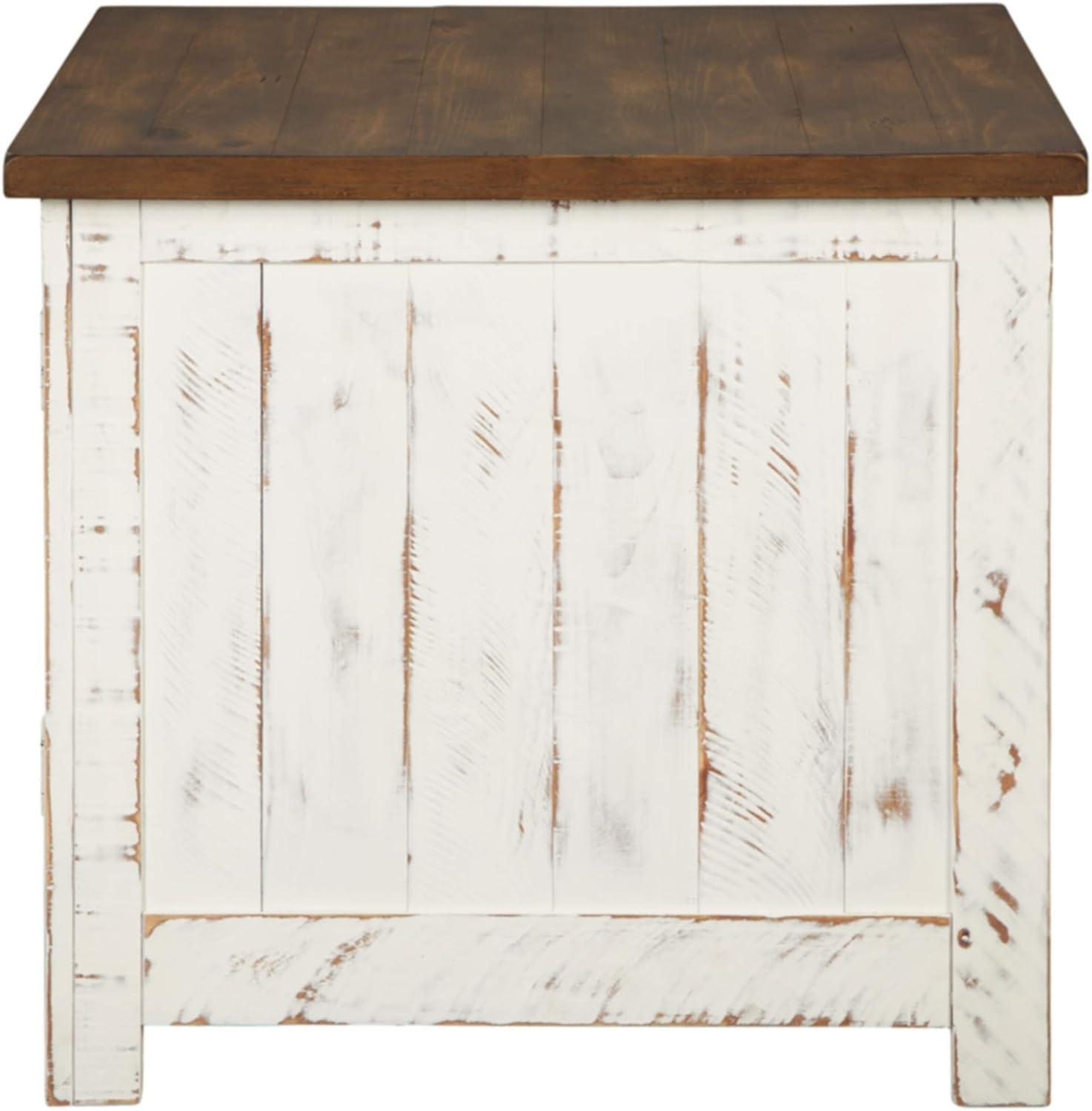 Wystfield End Table White/Brown - Signature Design by Ashley: Modern Style with Storage, Wood Legs & Double Doors