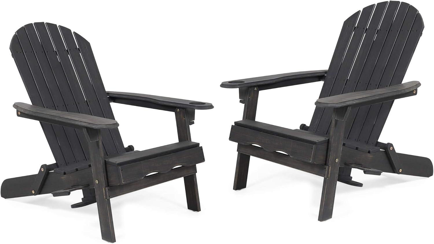 Set of 2 Dark Gray Acacia Wood Folding Adirondack Chairs