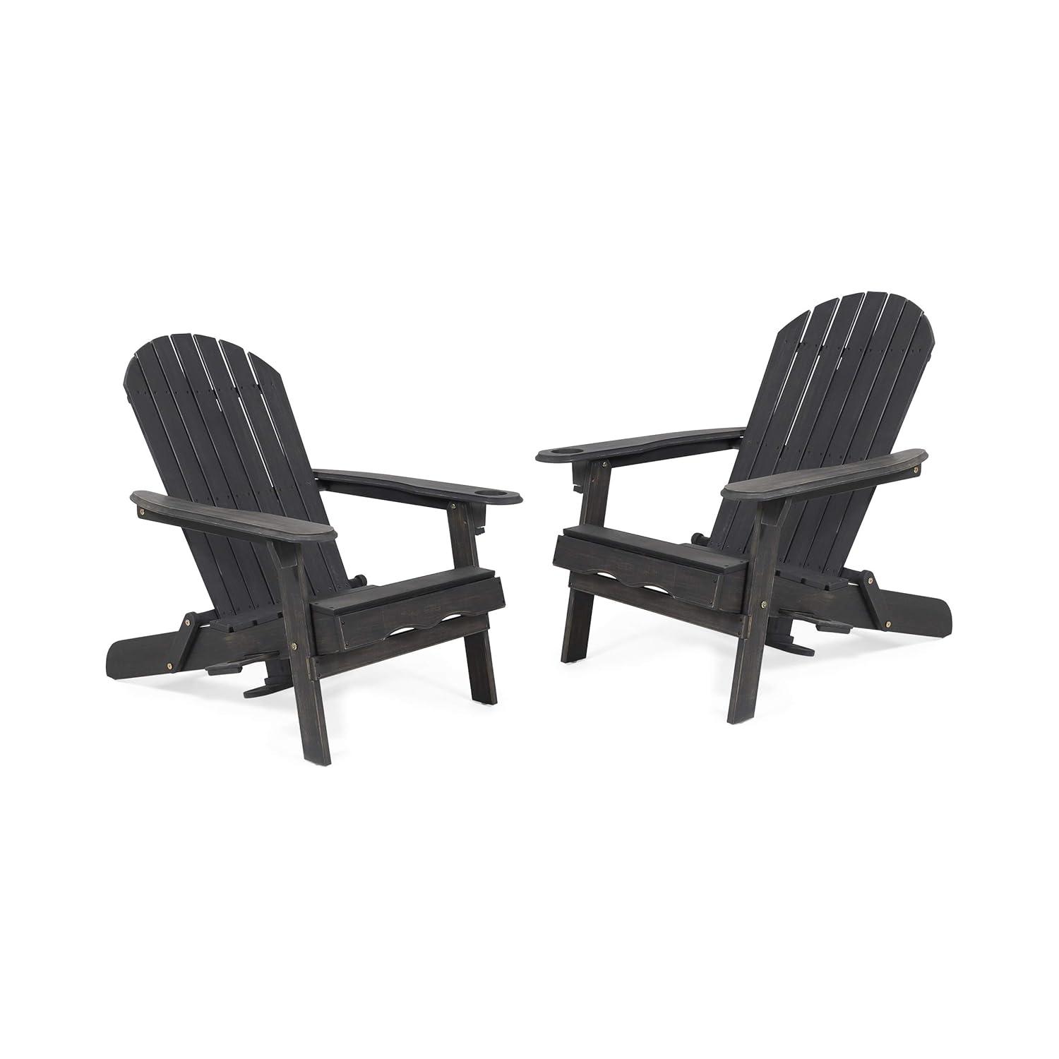 2pk Bellwood Outdoor Acacia Wood Folding Adirondack Chairs Dark Gray - Christopher Knight Home