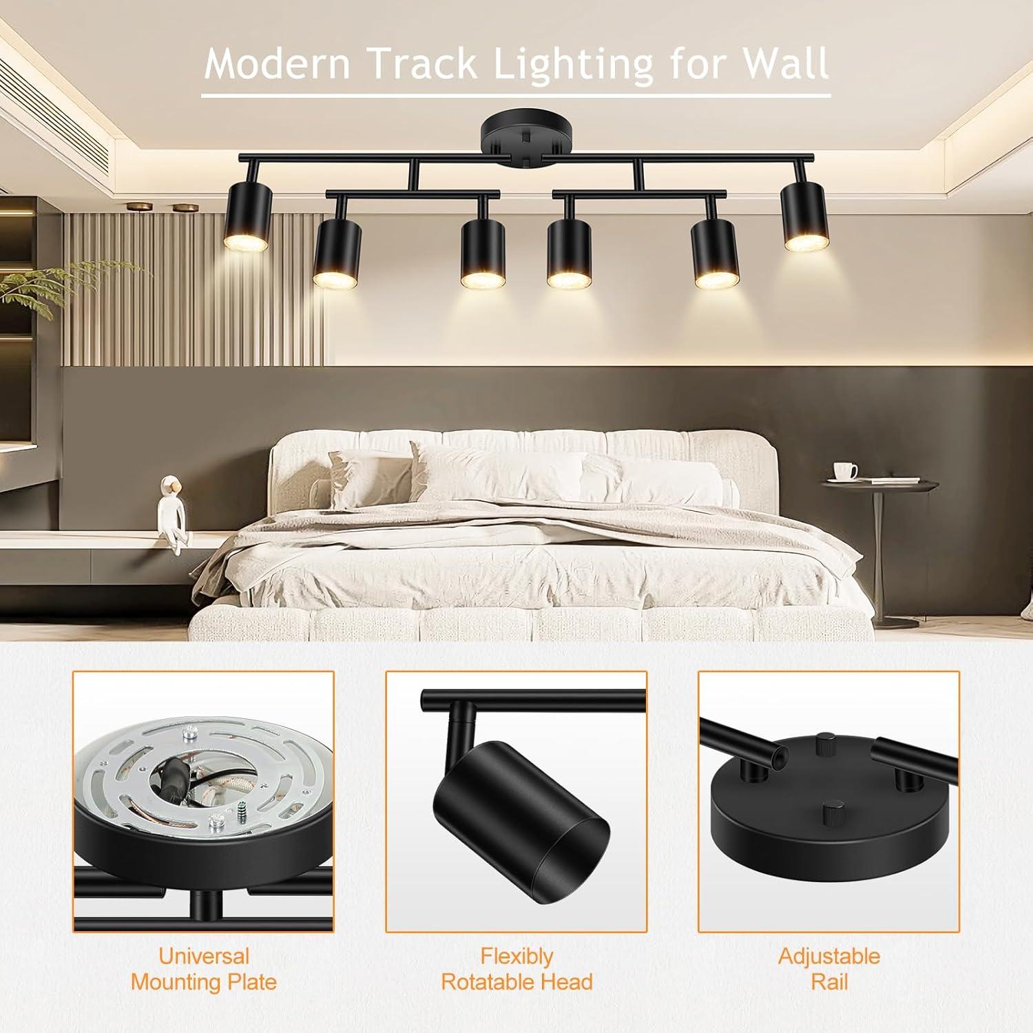 Modern Black Aluminum 6-Light Adjustable Track Lighting Kit