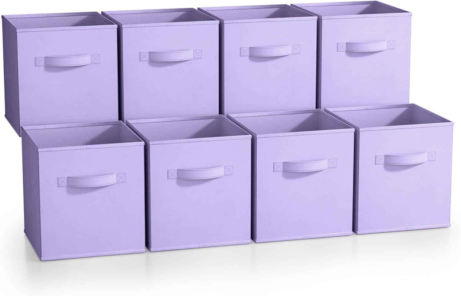 Pastel Purple 11" Foldable Fabric Storage Cubes with Handles, Set of 8