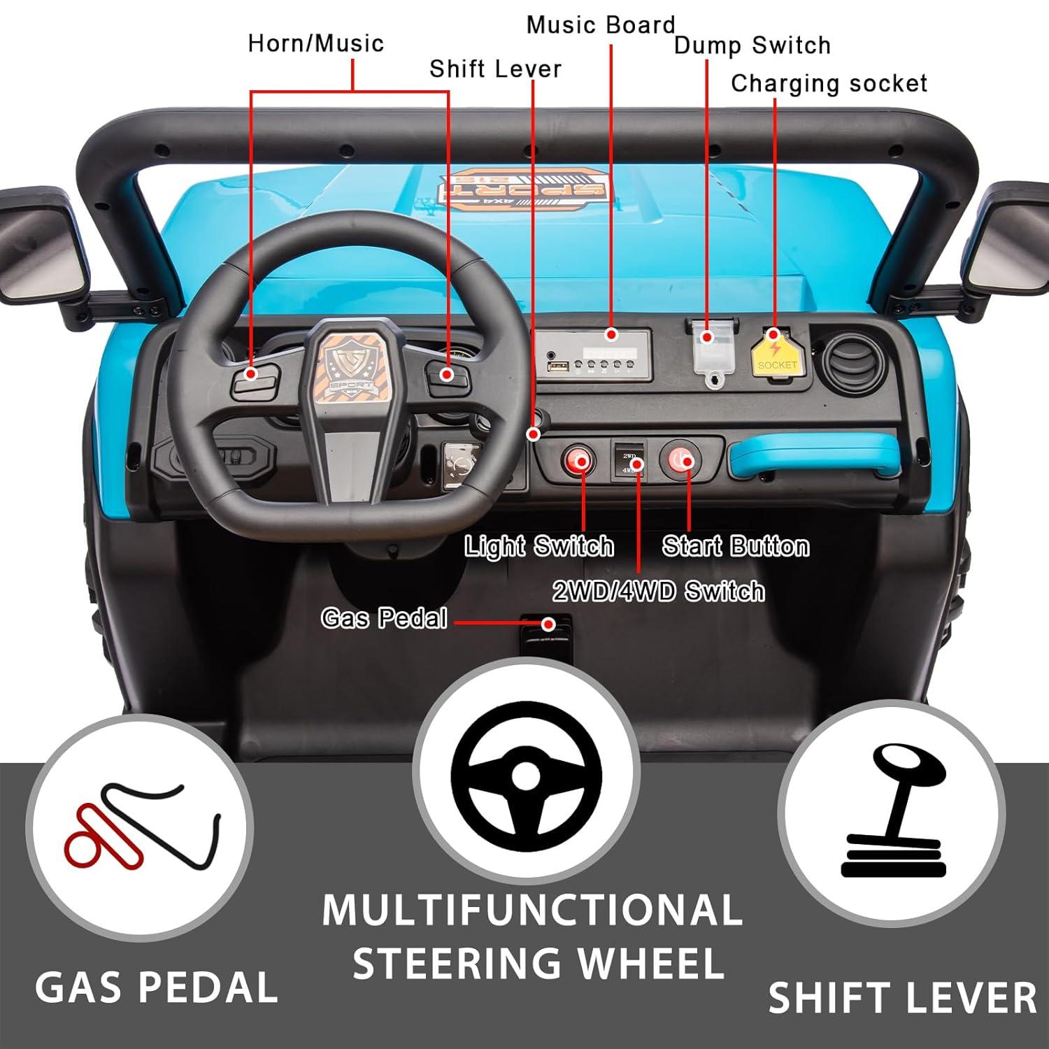 Himimi Delia Himimi 24 Voltage  Ride On Dump Truck, 2 Seater Kids UTV with Electric Dump Bed, Remote Control