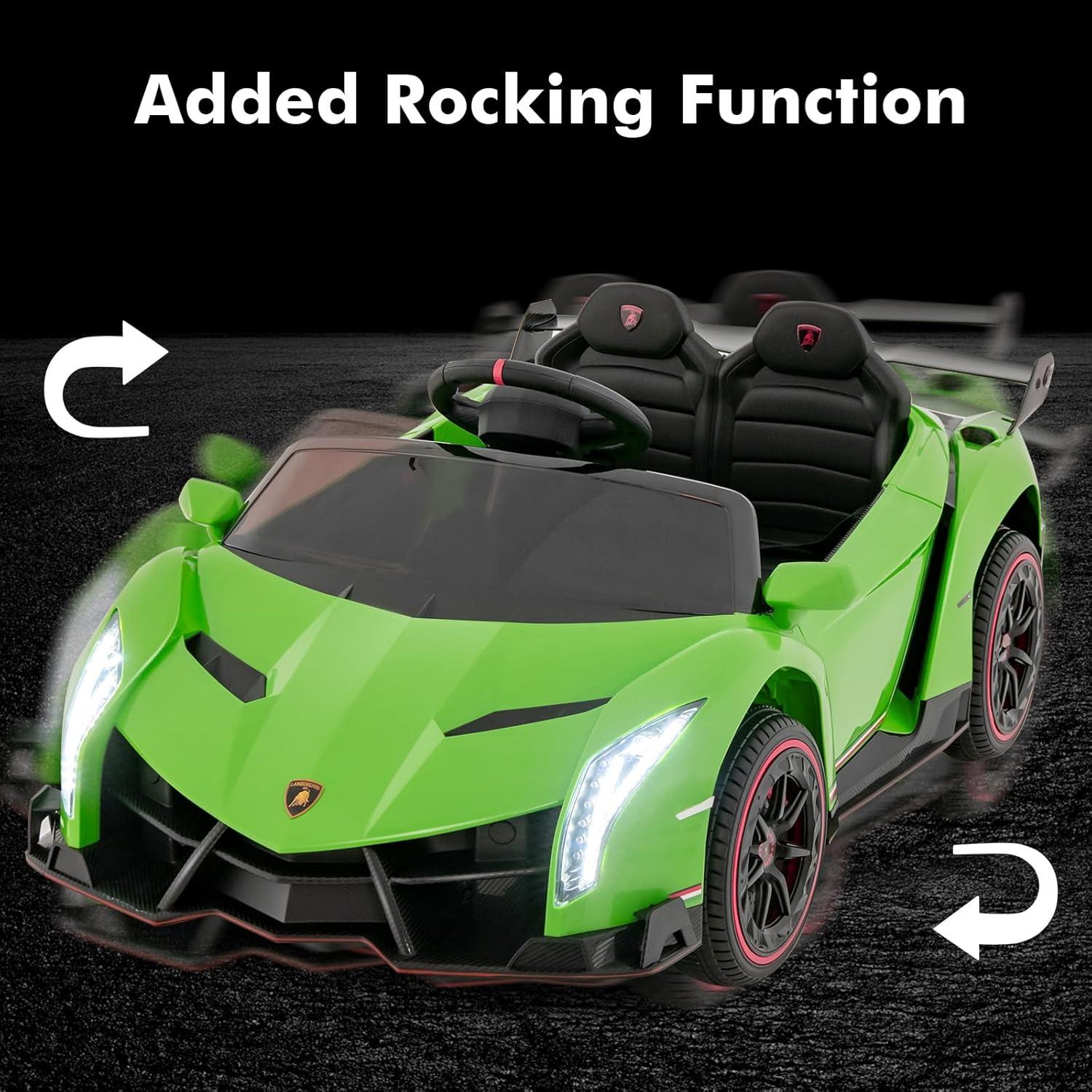 OLAKIDS 2 Seater Kids Ride on Car, 12V 4WD Licensed Lamborghini Veneno Powered Electric Vehicle with Hydraulic Doors, Rocking Mode, Adjustable Speeds, Remote Control, MP3, Headlight