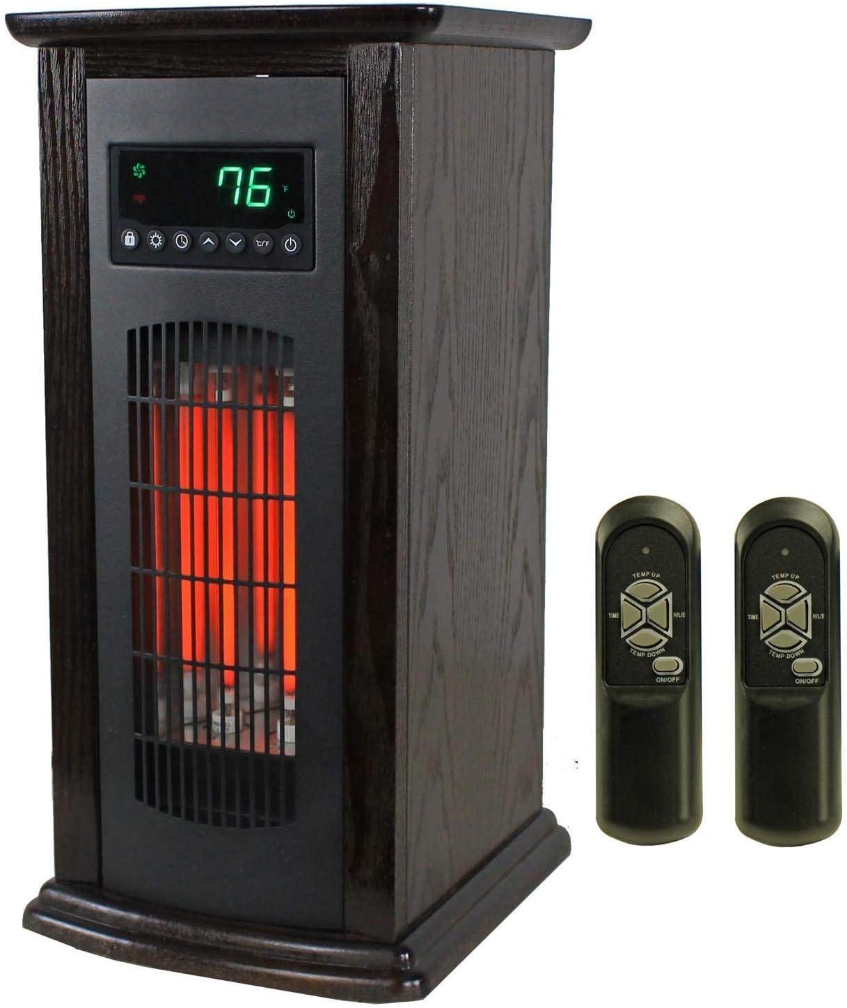 LifeSmart LifePro 1500W Infrared Quartz Indoor Home Tower Space Heater with Adjusting Temperatures and Remote Controls, Black