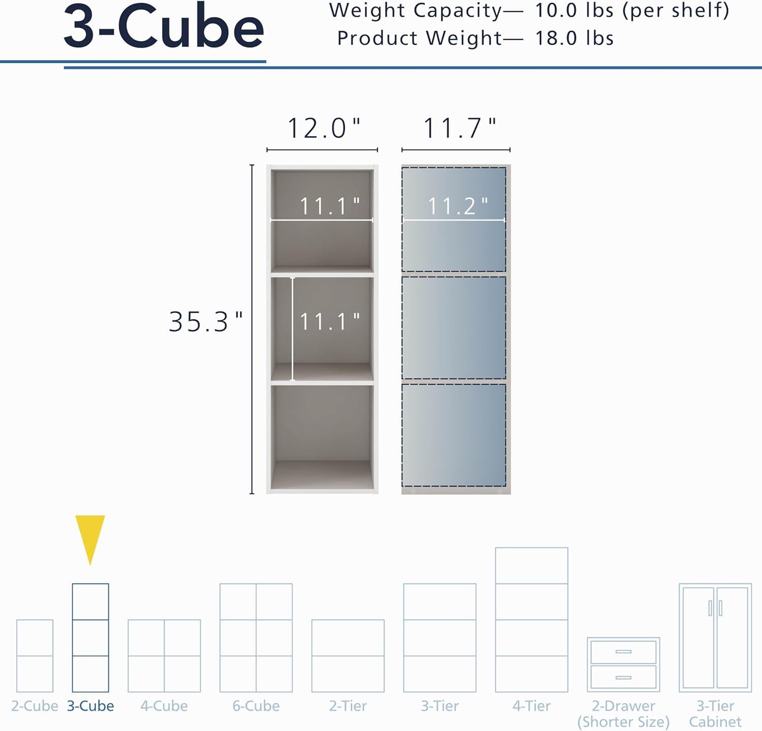 24/7 Shop At Home 35.3" Silkpath Modern 3 Cube Stackable and Modular Bookcase Greige