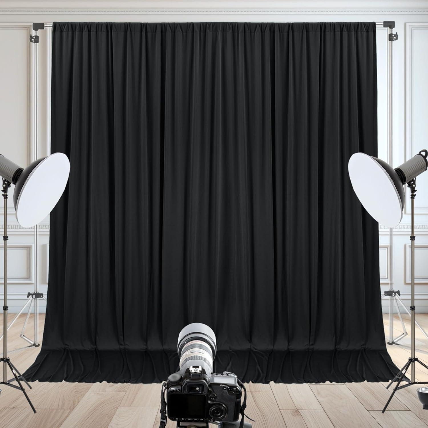 10x10 Black Photo Backdrop Curtain for Parties, Wrinkle Free Black Fabric Curtain Backdrop Wall Drape with Rod Pocket for Birthday Home Decor 5ft x 10ft, 2 Panels