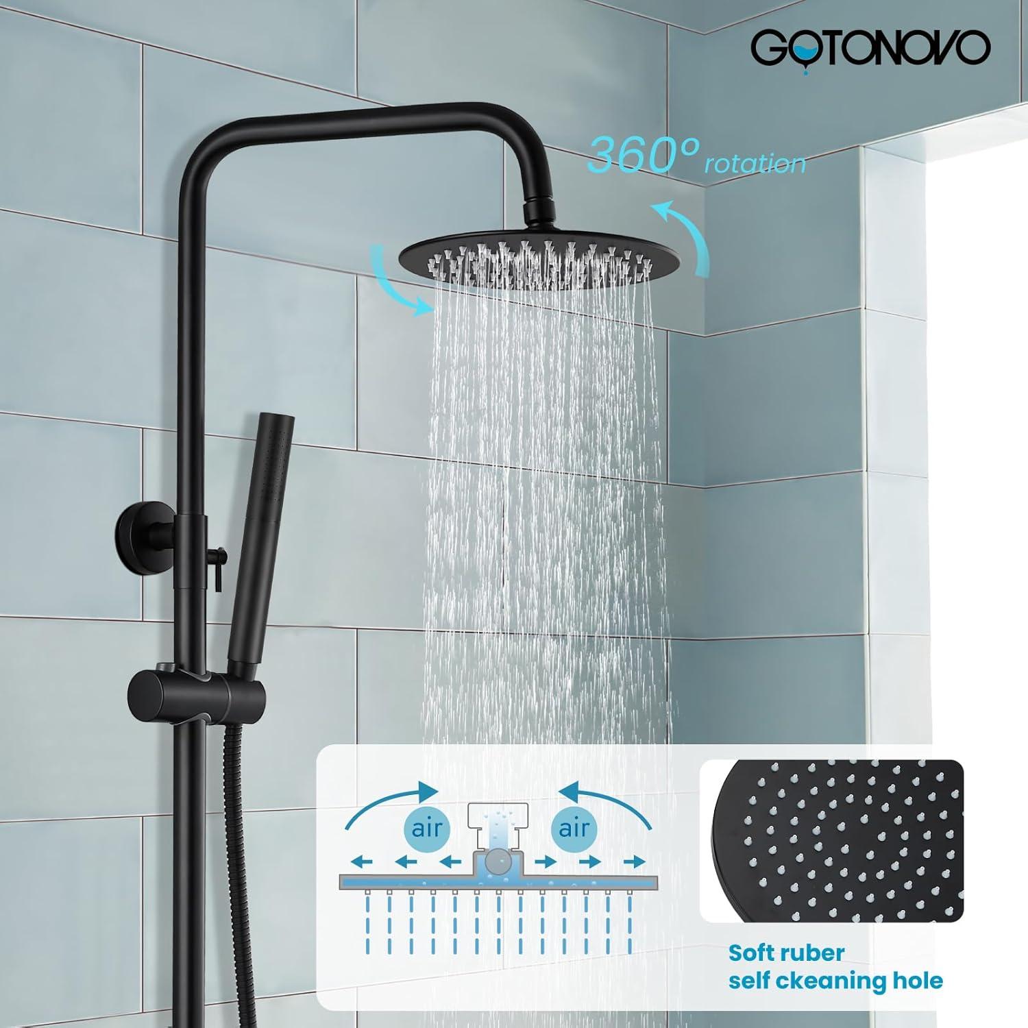 gotonovo SUS304 Outdoor Shower Fixture High Pressure Shower System Wall Mount 2 Dual Function Single Handle Shower Kit with 8 Inch Shower Head and Handheld Spray Shower Faucet Combo, Matte Black