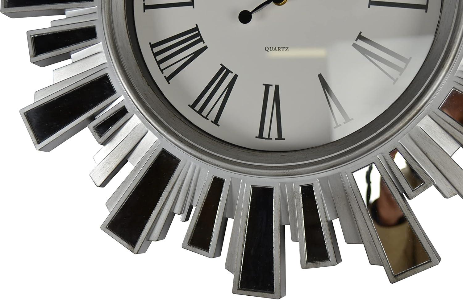 19.5 in. Round Silver Wall Clock with Mirrors